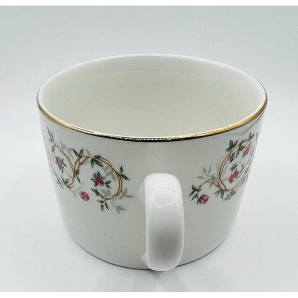 Farberware Monaco Cup & Saucer Set Fine China Floral Gold Trim White Vintage